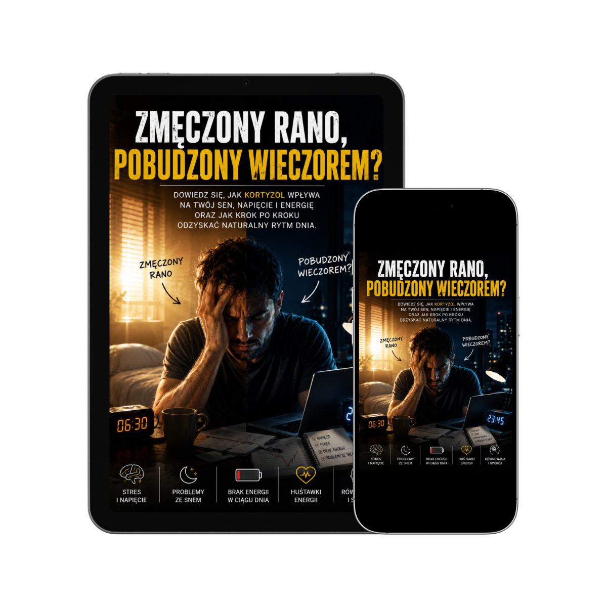 Okładka e-booka Zmęczony rano, pobudzony wieczorem o kortyzolu, śnie i rytmie dnia